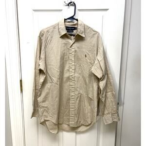 Ralph Lauren Button Down Dress Shirt, Tan Yarmouth Cotton, Men's Size 16 34